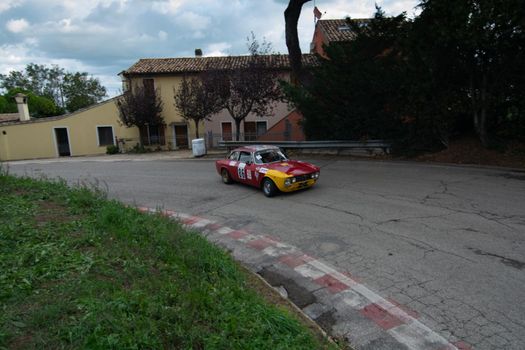 PESARO COLLE SAN BARTOLO , ITALY - OTT 10 - 2021 : ALFA ROMEO JUNIOR SCALINO on an old racing car in rally