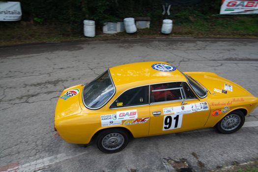 PESARO COLLE SAN BARTOLO , ITALY - OTT 10 - 2021 : ALFA ROMEO JUNIOR SCALINO on an old racing car in rally