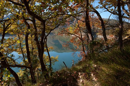 landscape Lago di Fiastra in Marche region, Macerata Province, Italy