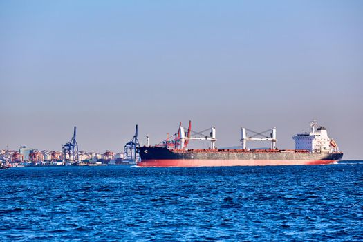 Bulk carrier in Bosphorus Strait, Istanbul, Turkey