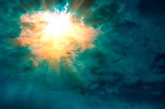 Beautiful dark sky with sun and cloud