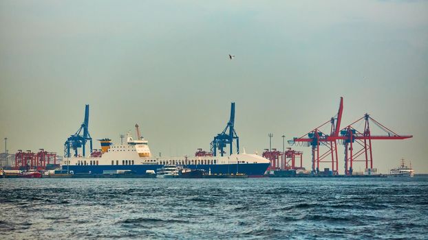 Haydarpasa Port and Container Terminal in Kadikoy Seaside in Istanbul, Turkey. Terminal is main trading port in Asian side of the city