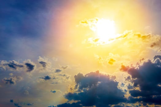 beautiful red sky with sun and clouds