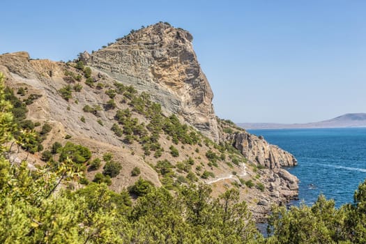 beautiful rock over the sea shore in the bay