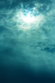 Beautiful dark sky with sun and cloud