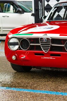 PESARO COLLE SAN BARTOLO , ITALY - OTT 10 - 2021 : ALFA ROMEO JUNIOR SCALINO on an old racing car in rally