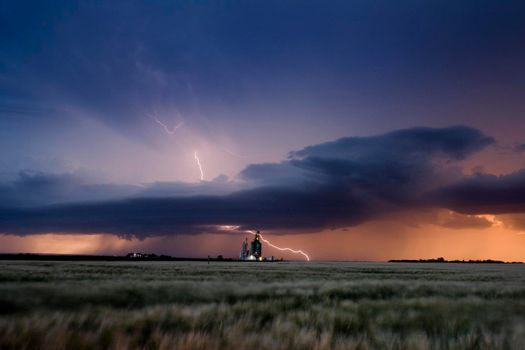 Major lightning Saskatchewan storm in summer rural Canada