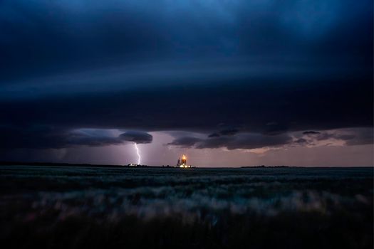 Major lightning Saskatchewan storm in summer rural Canada