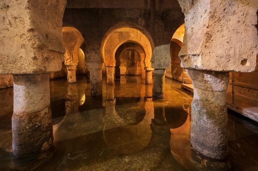 Caceres, Spain - March 4, 2022: Arab cistern in Caceres, Extremadura, built during the Medieval Muslims Rule in Spain. High quality photo