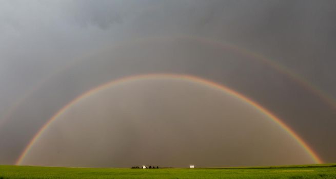 Major Saskatchewan storm in summer rural Canada Rainbow
