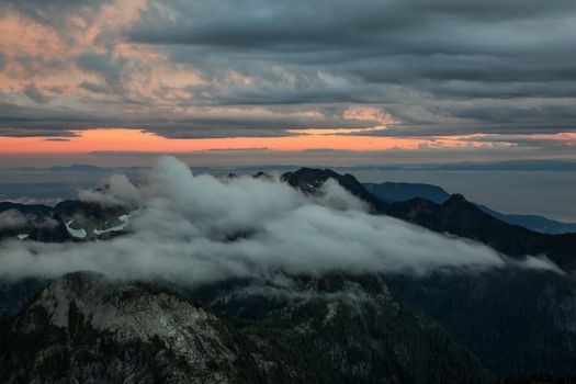 Aerial landscape view of the beautiful mountains North of Vancouver, near Howe Sound, British Columbia, Canada.