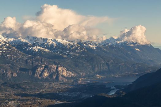 Aerial view of Squamish City in British Columbia, Canada.