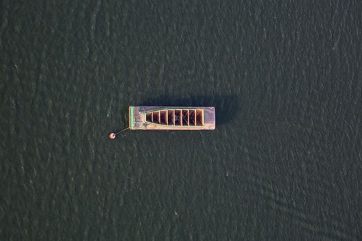 Aerial view of a ocean transportation container parked near Downtown Vancouver, BC, Canada.