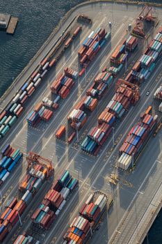 Aerial view of Containers at the Port of Vancouver, British Columbia, Canada.