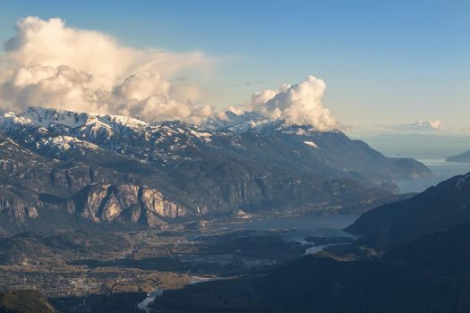 Aerial view of Squamish City in British Columbia, Canada.