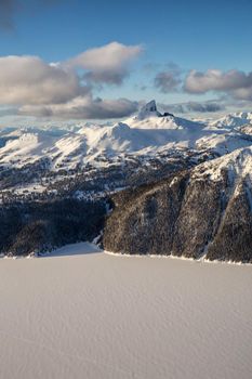 Mountains around Garibaldi Lake from an aerial perspective. Picture taken near Whistler, British Columbia, Canada.