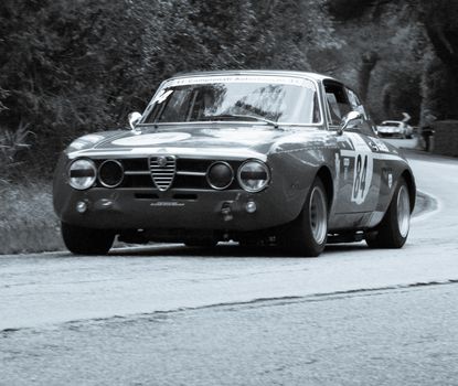 PESARO COLLE SAN BARTOLO , ITALY - OTT 10 - 2021 : ALFA ROMEO JUNIOR SCALINO on an old racing car in rally