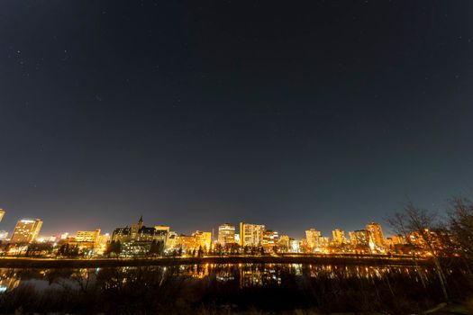 Night Photo Saskatoon cityscape skyline Canada Saskatchewan
