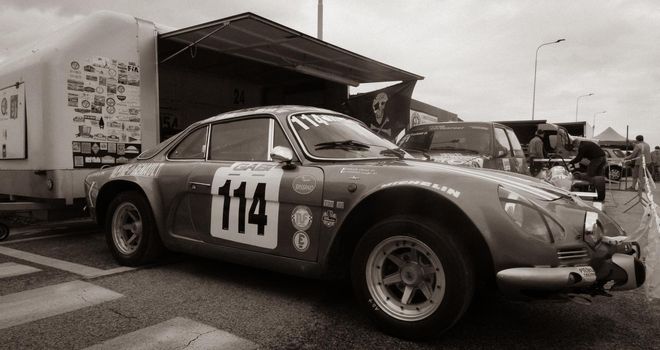 PESARO , ITALY - OTT 10 - 2021 : vintage renault alpine IN RACE IN PESARO SAN BARTOLO