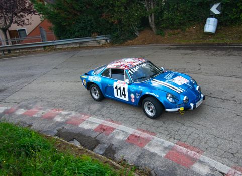 PESARO , ITALY - OTT 10 - 2021 : vintage renault alpine IN RACE IN PESARO SAN BARTOLO