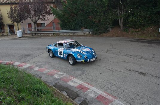 PESARO , ITALY - OTT 10 - 2021 : vintage renault alpine IN RACE IN PESARO SAN BARTOLO