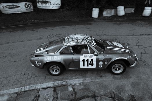 PESARO , ITALY - OTT 10 - 2021 : vintage renault alpine IN RACE IN PESARO SAN BARTOLO