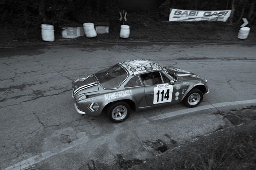 PESARO , ITALY - OTT 10 - 2021 : vintage renault alpine IN RACE IN PESARO SAN BARTOLO