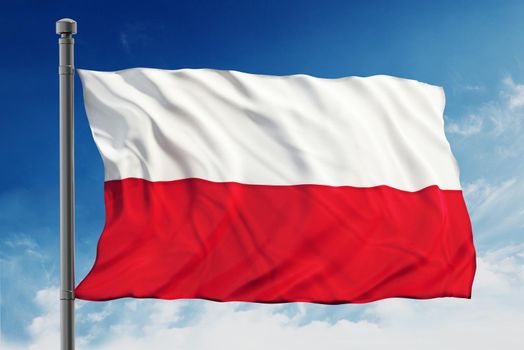 Flag of Poland on blue sky background