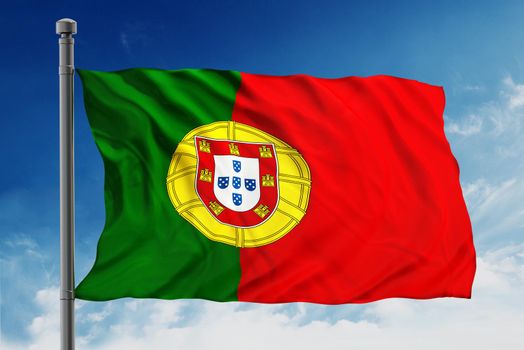 Flag of portugal on blue sky background