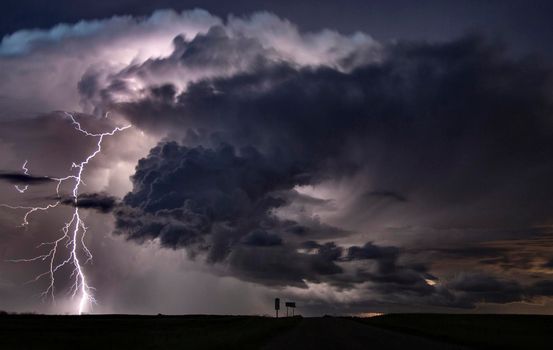 Lightning Storm Clouds Canada Saskatchewan Dramatic Summer