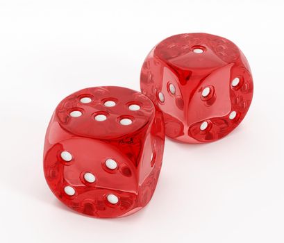 Two red dices isolated on white background.
