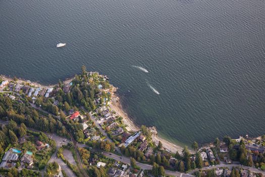 Aerial view on the luxury homes in a beautiful neighborhood of West Vancouver, Brititish Columbia, Canada.