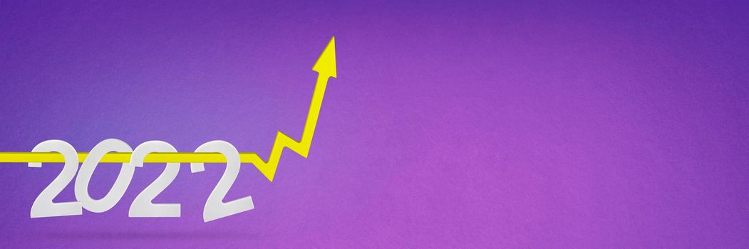 Financial crisis 2022. Price rise in 2022, yellow arrow pointing up as consumer price rise concept. Default inflation and crisis.