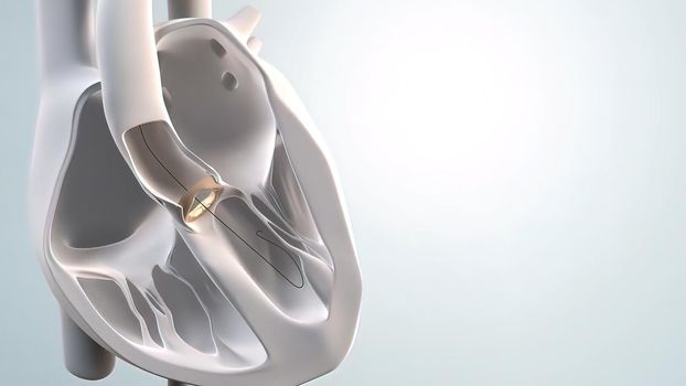 Expansion of transcatheter aortic valve implantation.3D Medical 3D Render .