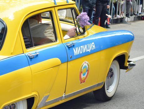 PYATIGORSK, RUSSIA - MAY 09, 2017: Historical police car GAZ - M20 Pobeda Militia