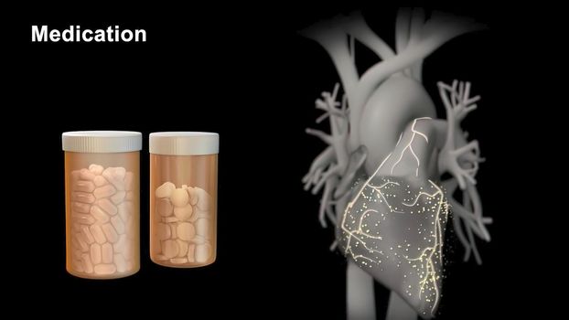 Heart medicine and strengthening heart 3D illustration