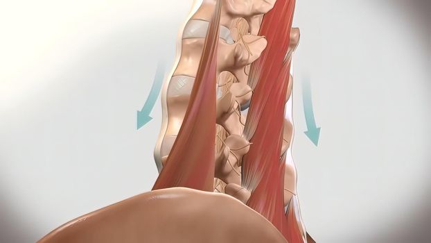 Chronic Low Back Pain. showing pain in the lower back. 3D illustration