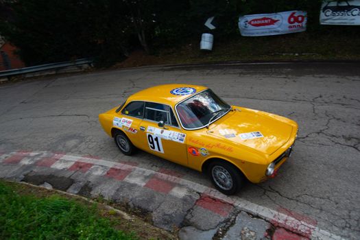 PESARO COLLE SAN BARTOLO , ITALY - OTT 10 - 2021 : ALFA ROMEO JUNIOR SCALINO on an old racing car in rally