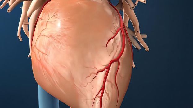 A coronary angioplasty is a procedure used to widen blocked or narrowed coronary arteries (the main blood vessels supplying the heart). 3D illustration