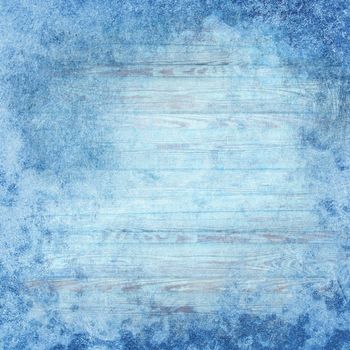 Scrapbooking New Year design blue textured square backdrop template with frozen plank table and snow