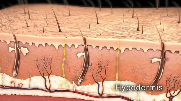 Skin damaged by uv rays. Skin absorbs light from sun. 3d illustration