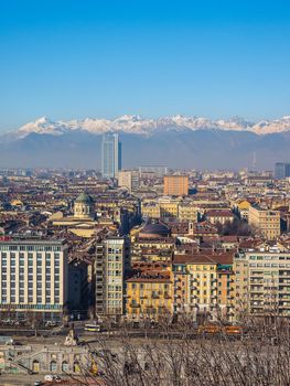 Aerial view of the city of Turin, Italy seen from the hill HDR
