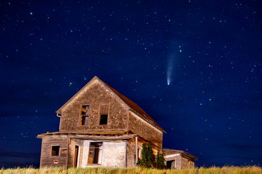 Neowise Comet and Abandoned Buildings in Saskatchewan Canada