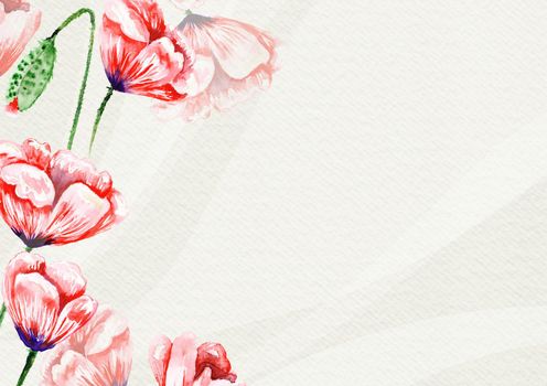 Watercolor floral romantic background with empty space on textured paper