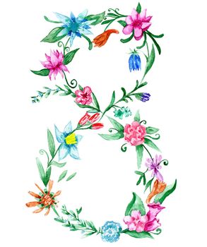 8 march floral watercolor painting for card design