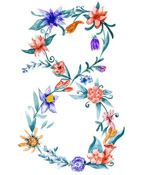 8 march floral watercolor painting for card design