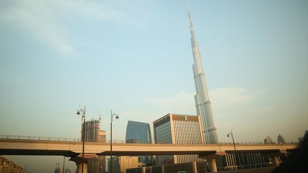 Panorama of the skyscrapers of Dubai in the center of the city