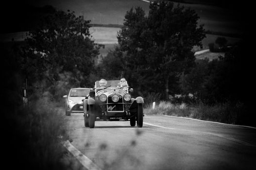 CAGLI , ITALY - OTT 24 - 2020 : J ALFA ROMEO 6C 1750 GS ZAGATO on an old racing car in rally Mille Miglia 2020 the famous italian historical race (1927-1957)