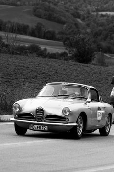 CAGLI , ITALY - OTT 24 - 2020 : ALFA ROMEO 1900 CSS on an old racing car in rally Mille Miglia 2020 the famous italian historical race (1927-1957)