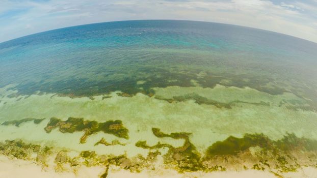 The ocean coast with beautiful coral reefs and views. Aerial view